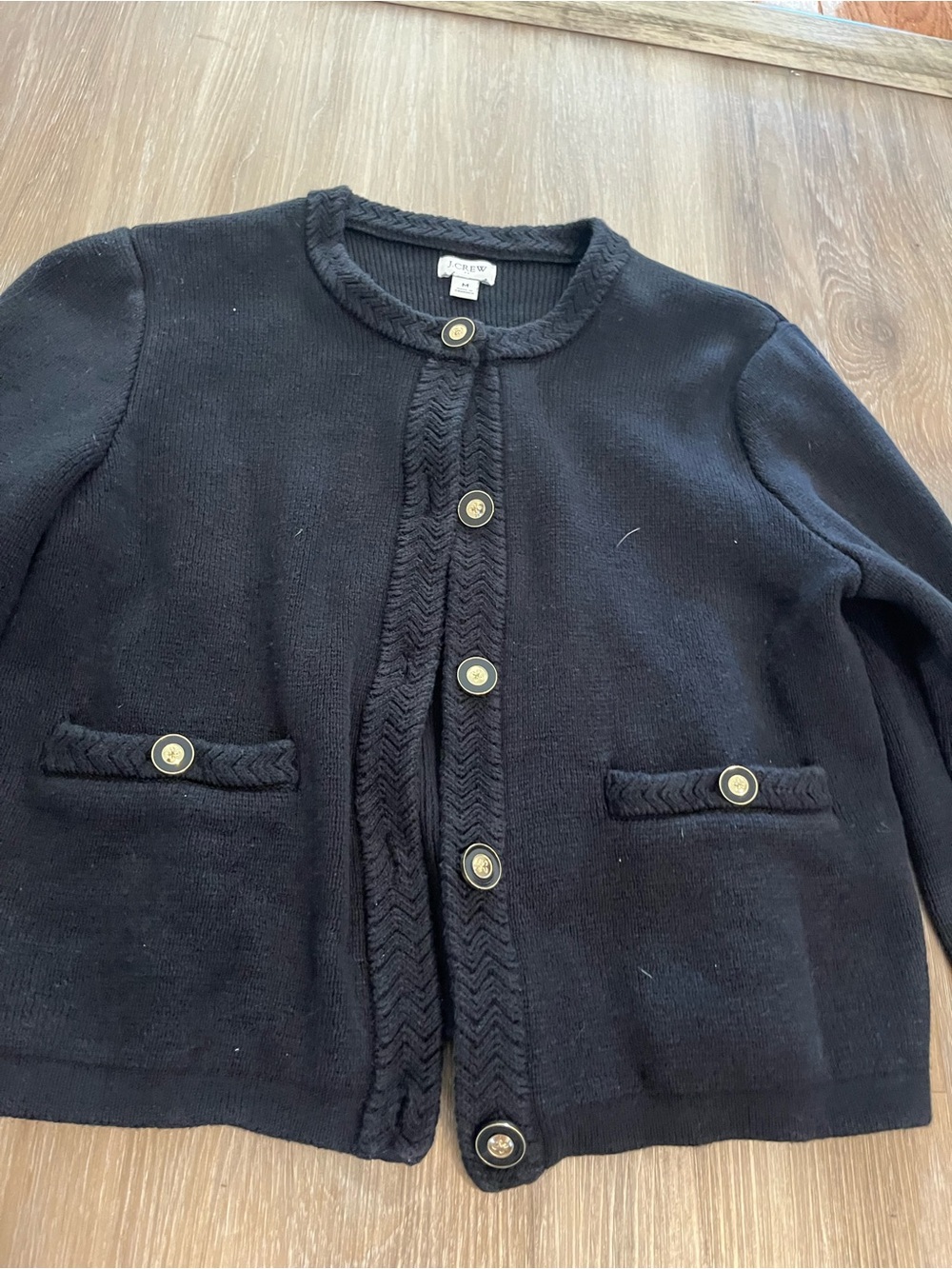 J Crew Lady Sweater Jacket Black Gold Size Medium - Picture 4 of 6